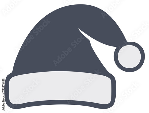 Stylized dark grey Santa hat with white trim and pompom isolated simple icon