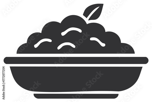 Bowl of mashed food with leaf decoration simple icon illustration