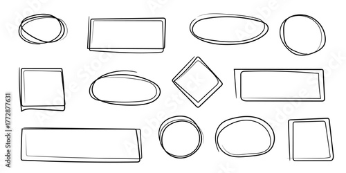 Highlight Hand-drawn oval, rectangular, and circle frames. Drawn lines with a pencil. 