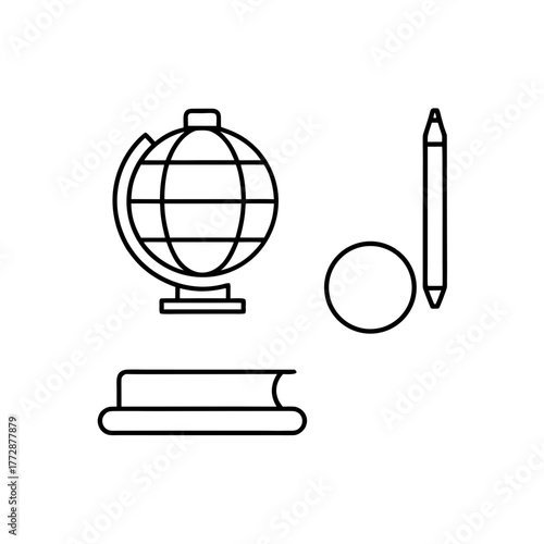 School supplies line drawing on transparent background