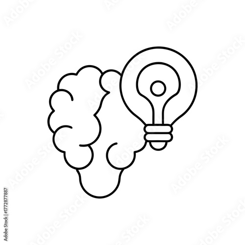 Brain and lightbulb illustration on transparent background