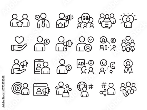 Headhunting line art icon set graphics collection
