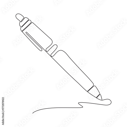 Continuous single one line art of ball pen in abstract minimal style isolated outline illustration.