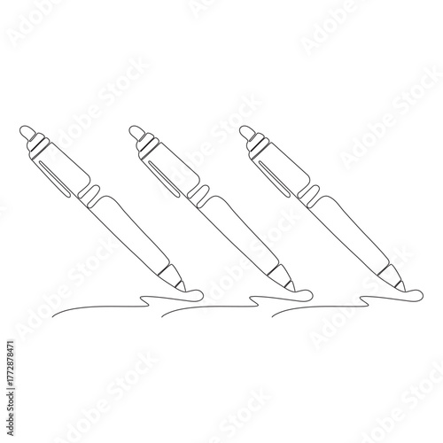 Continuous single one line art of ball pen in abstract minimal style isolated outline illustration.