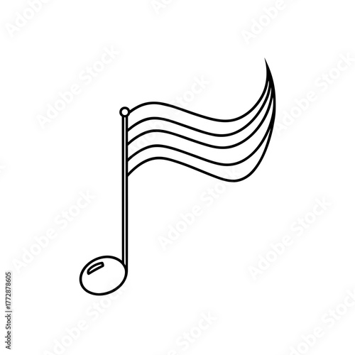 Musical note with flag outline on transparent background