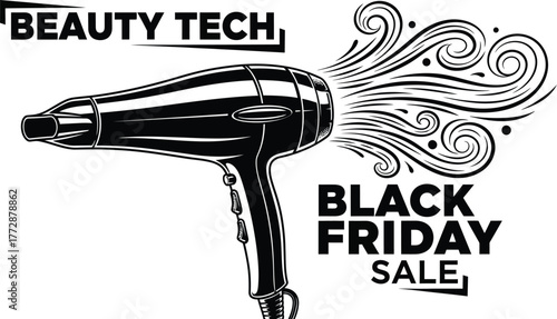 Stunning Black Friday sale announcement for beauty tech and hair care products detailed vector drawing with solid fills