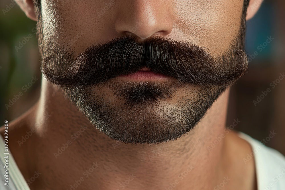 Fototapeta premium Close-up man face upper body has thick Large mustache