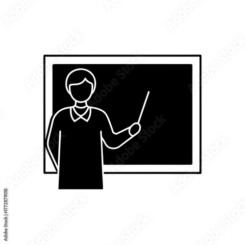 Teacher in front of blackboard on transparent background