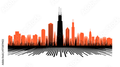 Cityscape Silhouette: A dynamic silhouette of a vibrant cityscape, showcasing the iconic buildings. Illustrating the city's architectural diversity, and urban life. 