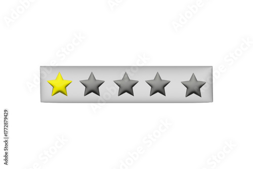 Free Download One yellow stars rating panel on light background – average review score bar for feedback and ranking systems. Balanced satisfaction scale – 3D glossy design for neutral feedback representation - GFXLoad