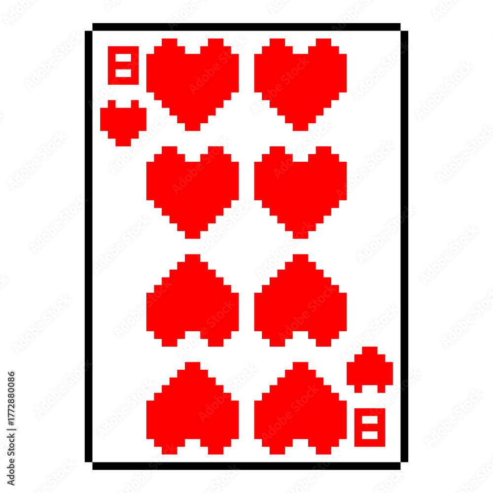 Obraz premium Isolated Eight of Hearts Playing Card Retro Red Pixel Art