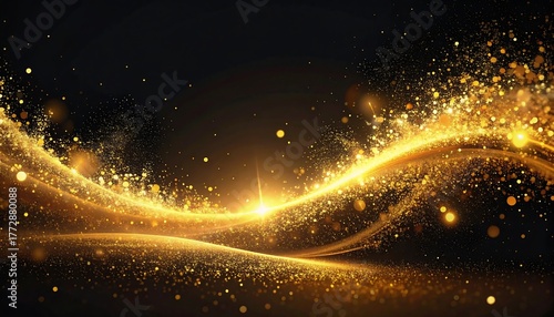 A dark background with flowing gold particles, creating an elegant and ethereal visual effect