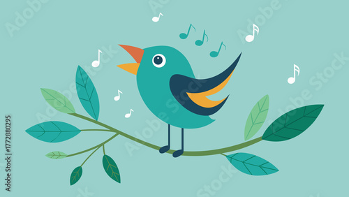 Wallpaper Mural A vibrant illustration of a singing bird, symbolizing spring, joy, and nature. Perfect for children's projects and eco-themes Torontodigital.ca