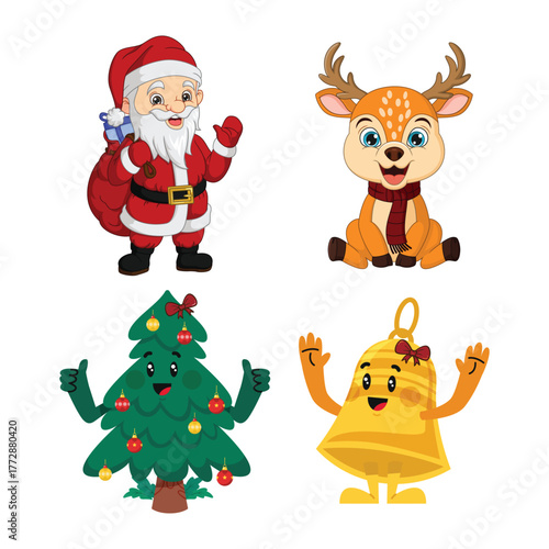 set of isolated christmas characters and decorations - vector illustration, 