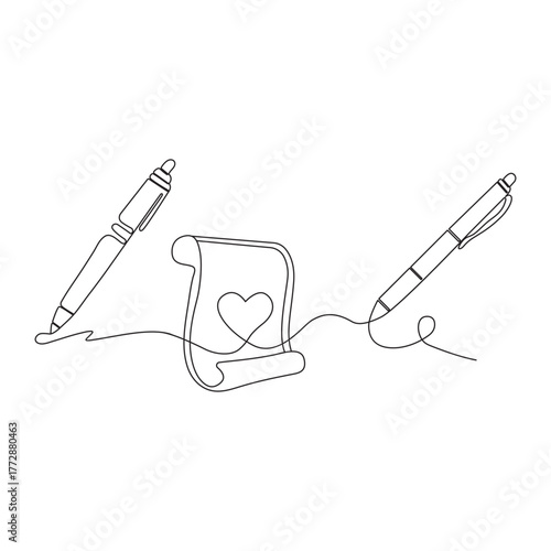 Continuous single one line art of ball pen in abstract minimal style isolated outline illustration.