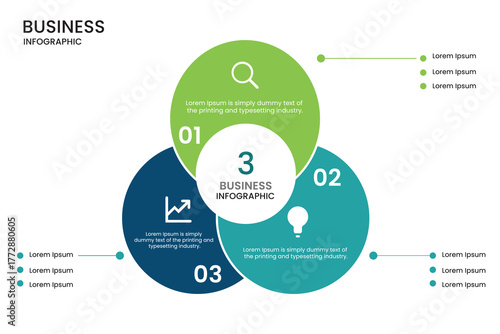 3 Steps of Colorful Venn Style Infographic for Business or Marketing