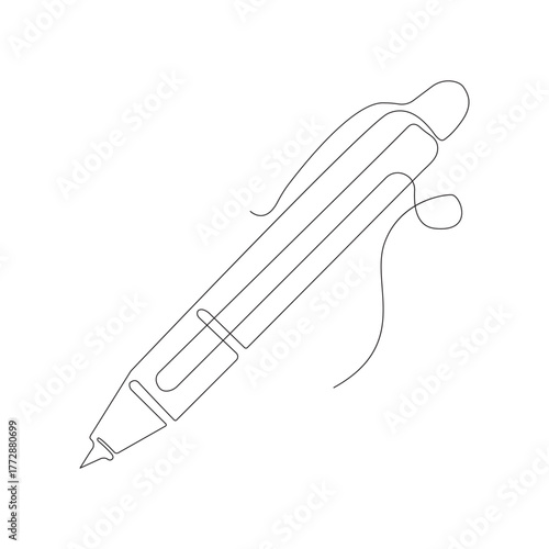 Continuous single one line art of ball pen in abstract minimal style isolated outline illustration.