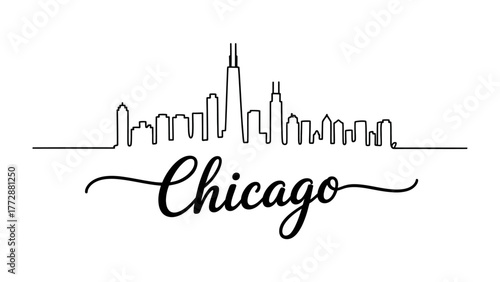Chicago Skyline Silhouette: A sleek, minimalist line art captures the essence of the Chicago skyline, with the city's name gracefully inscribed beneath.