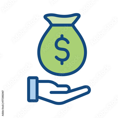 Money Bag with Hand and Dollar Sign Icon