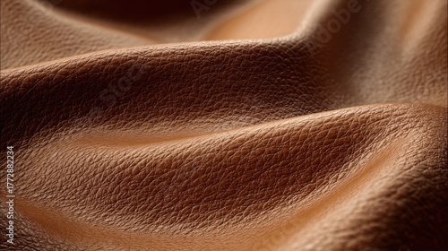 Close-up textured leather material in earthy tones ranging from light tan to deep caramel brown showcasing natural grain