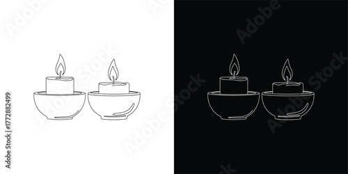 Two Candles Line Art Vector, Minimal Black and White Illustration for Meditation, Spa, Relaxation, and Spiritual Decor Concepts