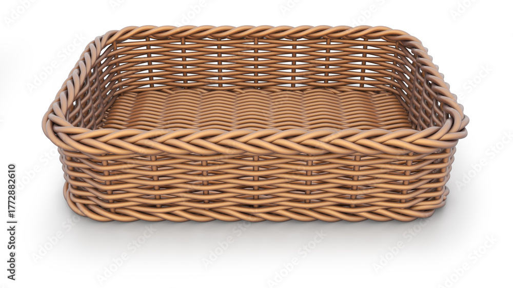 Obraz premium Rectangular wicker basket on white background. 3d illustration