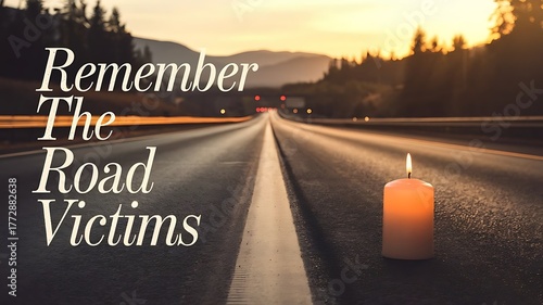 Remember the road victims serene highway at sunset with memorial candle and soft light