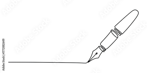 Elegant continuous line drawing of a fountain pen creating a straight line vector
