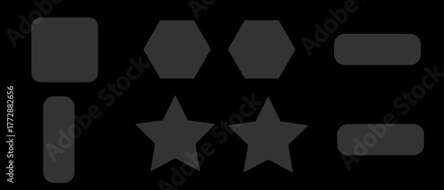 Collection of dark gray geometric shapes on a black background with rounded corners Keywords: square, rounded square