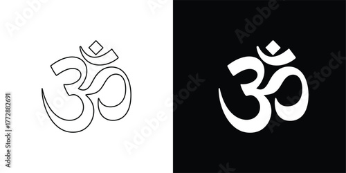 Om Symbol Vector Design, Black and White Spiritual Icon for Meditation, Yoga, and Hindu Art Concepts