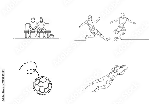 Soccer Referee Showing Yellow Card Player Continuous Line Drawing Penalty Concept