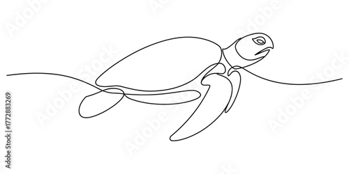 Elegant single line drawing of a sea turtle swimming gracefully through water vector