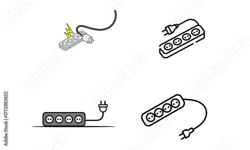 Electric power extension plug strip with cable and socket connection illustration
