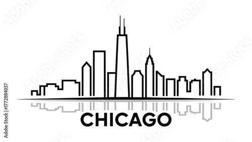 Chicago Skyline Silhouette: A clean, minimalistic line drawing of the Chicago skyline, featuring iconic buildings and a sense of urban elegance. 