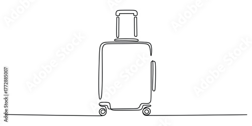 Minimalist continuous line drawing of a rolling suitcase ready for travel vector