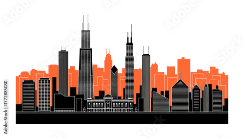 City Skyline in Silhouette: A striking silhouette of a cityscape against a vibrant backdrop, emphasizing the architectural marvels and urban energy