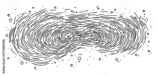 hand-drawn vector illustration of abstract fluid vortex in monochrome outline style