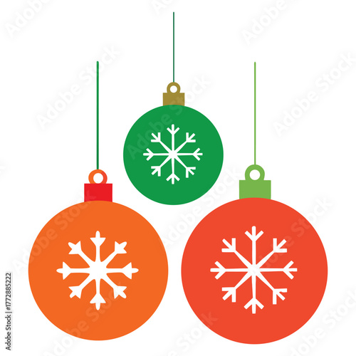 Christmas Ornaments Hanging Vector Illustration with Red and Green Balls and White Snowflake Design