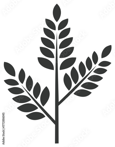 Stylized representation of three wheat stalks with dark grey leaves on a white background