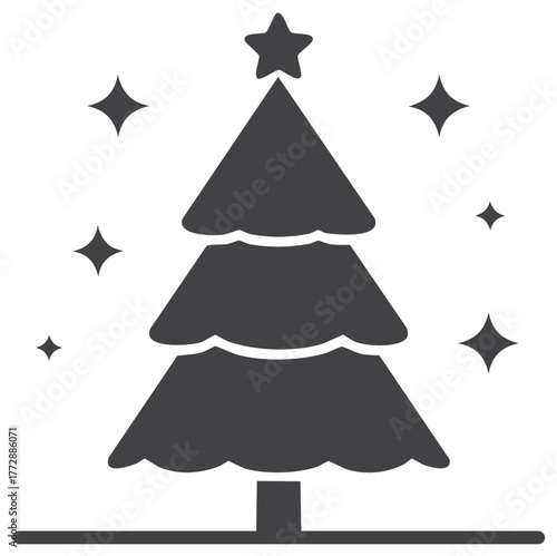 Silhouette Christmas Tree with Star Topper, Shining Star Sparkles, Festive Holiday Symbol, Winter Season