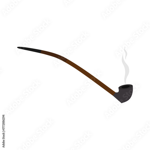Classic wooden tobacco smoking pipe flat design vector illustration isolated on white background.