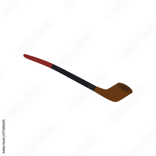 Classic wooden tobacco smoking pipe flat design vector illustration isolated on white background.