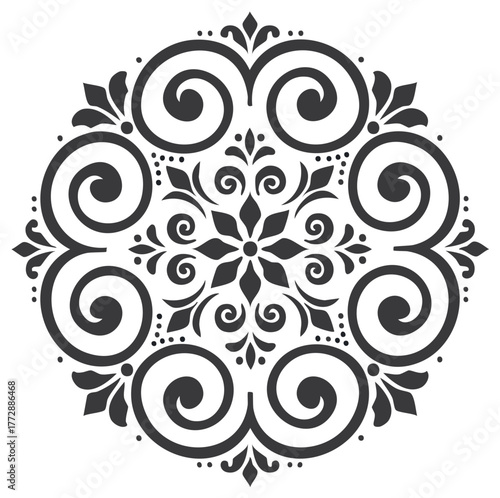 Decorative floral mandala design black and white symmetrical pattern for decoration