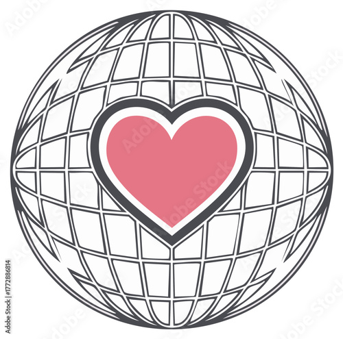 Globe with heart illustration for concepts about global love and care