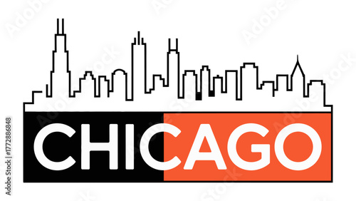 Chicago Skyline: A stylized and graphic representation of Chicago's skyline, showcasing its iconic architecture and urban landscape with the city's name boldly displayed below. 