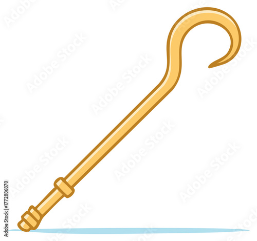 Golden pharaoh's crook or shepherd's staff, ancient Egyptian symbol of royalty and power cartoon illustration