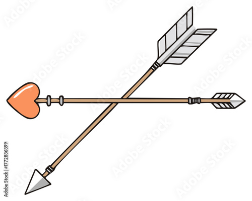 Pair of Crossed Cupid Arrows Symbolizing Love, Romance, Valentines Day Holiday Greeting Decoration