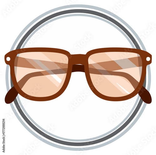 Stylish brown tinted sunglasses vector illustration inside a grey circular frame