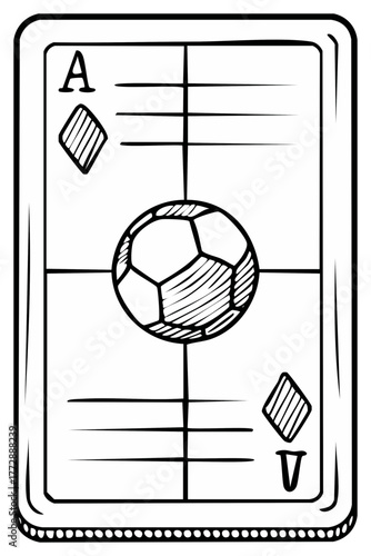 Doodle style playing card with a soccer ball design and card game elements