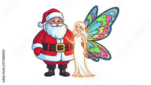 Santa and Fairy Embrace: Santa Claus and a graceful fairy share a moment, their embrace radiating warmth and the magical spirit of celebration. Capture the enchantment of the season.